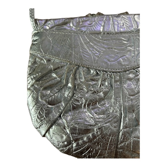 VTG 80s Silver Metallic Textured Purse Pocketbook Sequin Floral Applique NYE … - Picture 11 of 14